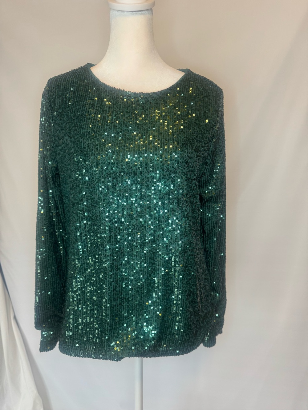 Talbots Emerald Green Sparkle-Sequin Crewneck Long Sleeve Top